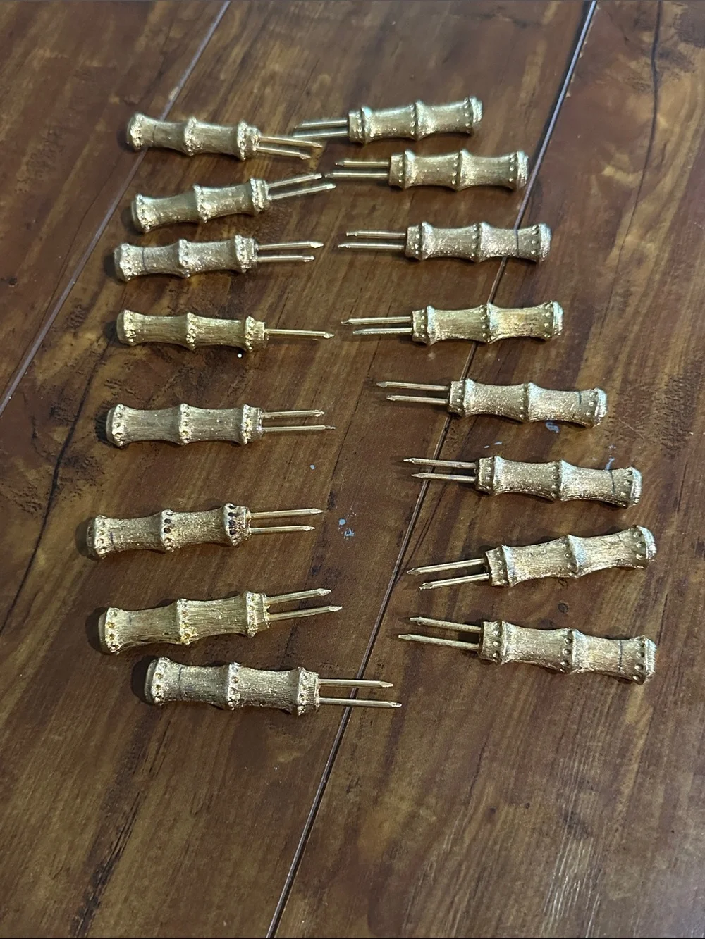 Vintage Heavy Brass Bamboo Corn Cob Holders Set of 16 Mid Century Tiki MCM